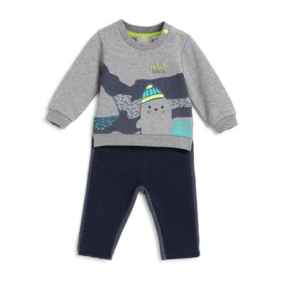 Boys Dark Blue Printed Sweatshirt with Trouser